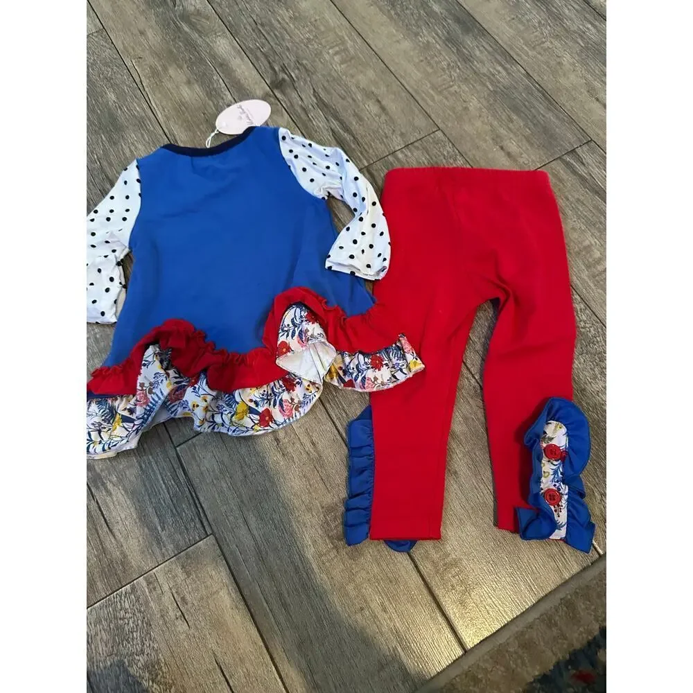 NWT Marie Nicole Clothing Girls Red Blue Boutique Outfit Set Size 3XS
